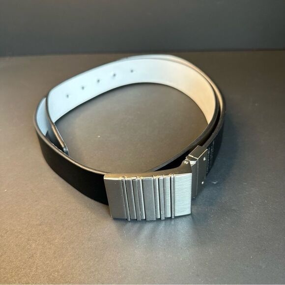 Black And Silver Split Leather Belt - Picture 1 of 4